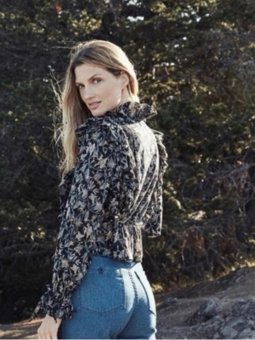 Dôen Black Floral “Luca” Blouse size S